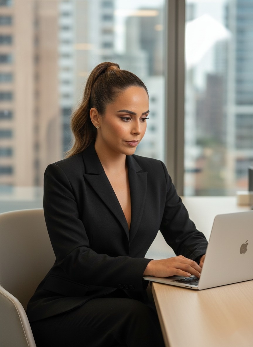 Amanda Palácio estudando com atenção